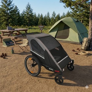 TC-2024T Lightweight Design 3-IN 1 Twin Baby Bike <b>Trailer</b> with Aluminum Frame 8" Front EVA Swivel Wheel for Outdoor Adventures - Product Image 5