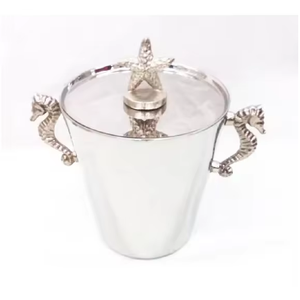 Seau à glace de luxe en acier inoxydable finition argentée avec poignée en forme de hippocampe pour champagne et boissons - Product Image 5