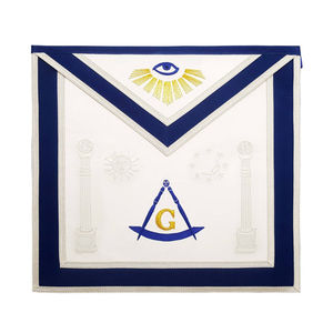 ผ้ากันเปื้อนมาสเตอร์เมสัน บลูลอดจ์ ปักลายพระอาทิตย์ พระจันทร์ และเสาประตู  ผ้ากันเปื้อนปักมือ  ผู้ผลิตอุปกรณ์เสริมสำหรับเมสันทั้งหมด - Product Image 1