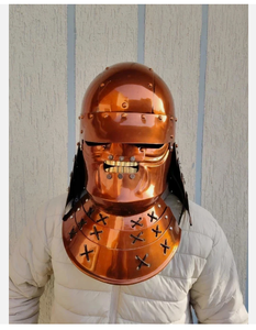 Casco de Samurái de Metal de Cobre Pulido con Acabado Antiguo, Protector Facial, Armadura de Forma Irregular para Cosplay, Artículo Coleccionable - Product Image 2