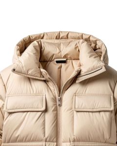 Chaqueta Acolchada con Capucha para Hombre, Color Beige, Relleno Grueso de Plumón, Cierre de Cremallera, Corte Regular, Color Sólido, Estilo Casual para Invierno - Product Image 6