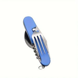 Set Multiuso 6-in-1 in Acciaio Inox: Coltello Pieghevole, Forchetta, Cucchiaio, Apriscatole, Cavatappi, Apribottiglie per Campeggio - Product Image 6