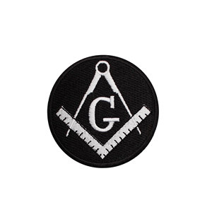 Custom Embroidered Masonic Square Compass Symbol Letter G Iron-On Canvas Patches for Hat Apparel White <b>Embroidery</b> Black - Product Image 1