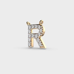 Designer R <b>Initial</b> Pendant Letter R Pendant Round Brilliant Cut Moissanite Pendant Alphabet <b>Necklace</b> 925 Sterling <b>Silver</b> Pendant - Product Image 2