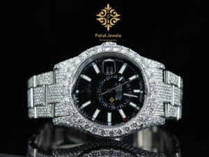 นาฬิกาข้อมือ Pahal Jewels ประดับเพชร หน้าปัดสีดำ สายสแตนเลสขนาด 16 มม. สไตล์ฮิปฮอป วินเทจ หรูหรา - Product Image 1