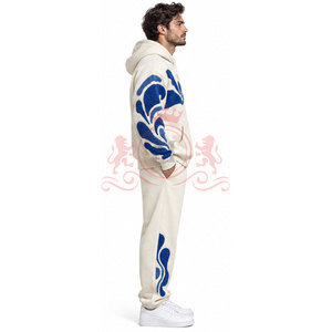 Conjunto Deportivo con Capucha Color Crema para Hombre, con Estampado de Olas Azules, Sudadera Casual de Manga Larga y Pantalones, Ropa de Invierno - Product Image 2