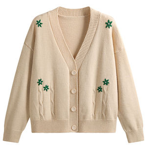 Cardigan tricoté pour homme avec broderie florale, manches longues, pull décontracté d'automne, épaisseur standard, style bohème décontracté, idéal comme couvre-maillot de bain. - Product Image 2