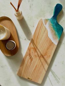 Plateau de service en bois massif éco-responsable avec résine époxy, logo personnalisé, grande assiette décorative pour hôtel, restaurant, cuisine, fournisseur - Product Image 5