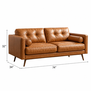 Mid for Modern Square Two Seat Genuine Leather <b>Sofa</b> with Solid <b>Wood</b> Legs Luxury Living Room Couch - Product Image 2
