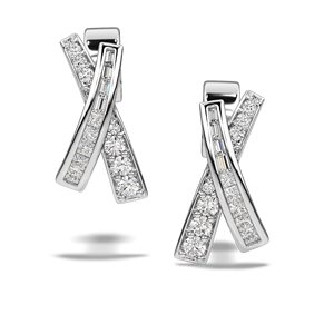 10K 14K 18K Gold Natural Diamond <b>Stud</b> Earrings Criss Cross Design with Baguette and Round Cut Stones Modern Minimal Jewelry - Product Image 2