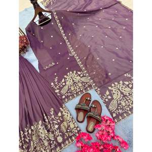 Conjunto de Top y Dupatta para Mujer de Diseñador, Elegante Atuendo para Fiesta, Estilo Palazzo - Product Image 3