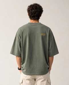 ONETEN APPARELS Men's Oversized Cotton <b>T</b>-<b>Shirt</b> Short Sleeve Crew Neck <b>Olive</b> <b>Green</b> Letter Print - Product Image 2