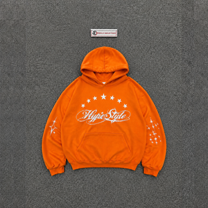 เสื้อฮู้ดดี้สีส้มทรงโอเวอร์ไซส์ สไตล์สตรีทแวร์ ลายกราฟิก พิมพ์ลายดาว  ผ้าฟลีซ  แบบสวมหัว  ยูนิเซ็กส์  แฟชั่นลำลอง  พร้อมโลโก้ - Product Image 5