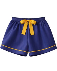 Navy Blue Yellow Satin Women Pajama Set Silk Sleepwear <b>Spaghetti</b> <b>Strap</b> Cami And Shorts Soft Luxury Nightwear Summer Lounge Set - Product Image 3