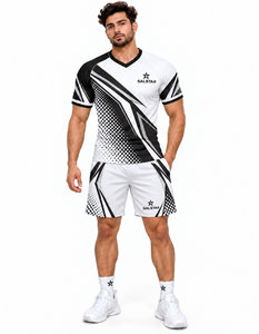 Ensemble maillot et short de sport sublimé tendance pour hommes, noir et blanc, respirant, uniforme de rugby, kit d'équipe de club, logo des sponsors - Product Image 1