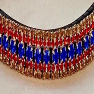 Banda de cuero para cejas de caballo, diseño personalizado y tamaños, liso, negro, prémium, decoración de 5 filas, cristales rojos y azules reales, cadena ostentosa - Product Image 2