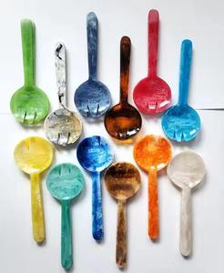 Beige Marbled Resin Salad Spoon and Fork Set Handmade <b>Acrylic</b> Utensils Elegant Cutlery Modern Tableware Dining Serving Wedding - Product Image 4
