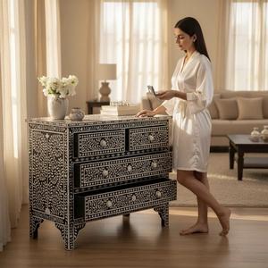 Cajón con Incrustaciones de Hueso de ILAHI, Diseño Moderno con Detalles de Ágata, Mueble Portátil para el Hogar - Product Image 6