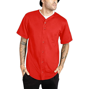 Men's Red Baseball Jersey Short Sleeve Button Front Solid Color Regular Fit Polyester <b>Sport</b> <b>Apparel</b> - Product Image 5