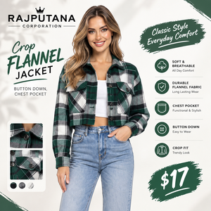 <b>Women</b> Crop <b>Flannel</b> <b>Jacket</b> Plaid Button Down Short Shirt <b>Jacket</b> Ladies Turn Down Collar Casual Wear Crop <b>Flannel</b> <b>Jackets</b> - Product Image 1