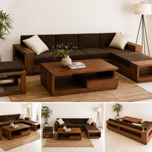 Juego de Sofás Seccionales de Madera de Teca Sólida de Lujo, Muebles de Salón en Forma de L para Villa, Hotel, Resort, Sala de Estar - Product Image 6