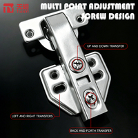 TIANYI 90 °   Charnière de porte battante à amortisseur hydraulique en acier laminé à froid, réglable en 3D, 35 mm, à fermeture douce pour porte en bois
