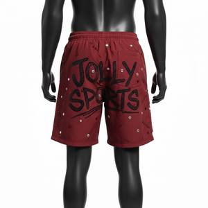 กางเกงว่ายน้ำชาย ผ้าโพลีเอสเตอร์พรีเมียม 140 GSM แห้งเร็ว สีแดงเลือดหมู พร้อมโลโก้คริสตัลแบบรีดร้อน - Product Image 2