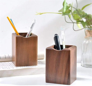 Organisateur de bureau en bois de couleur noyer moderne, boîte de rangement multifonctionnelle pour le bureau, porte-crayons et porte-stylos en bois naturel - Product Image 2