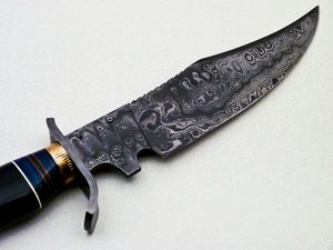 Couteau de chasse Bowie Damas fait main, lame fixe, manche en bois, OEM, marque privée, multifonctionnel, camping, extérieur, cadeau - Product Image 3