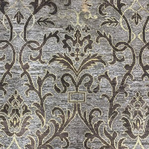 Hand Knotted Wool Grey Damask Area <b>Rug</b> with <b>Black</b> Floral Vines Beige Distressed Accents for Living Room <b>Bedroom</b> Hotel Decor - Product Image 6