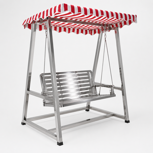 Stainless Steel Outdoor <b>Swing</b> <b>Bench</b> With Red White Striped Canopy Garden Patio Porch Balcony Furniture - Product Image 4