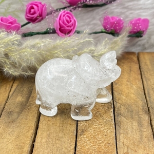 Éléphant en quartz clair sculpté à la main, figurine en cristal naturel, énergie de guérison, décoration Feng Shui, marque Chakralume, origine Rajasthan - Product Image 5
