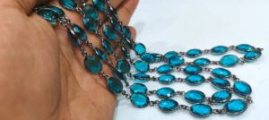 Chaîne en quartz topaze bleue suisse de forme ovale avec connecteur serti, taille 10x13mm, vendue au mètre, prix de gros - Product Image 5