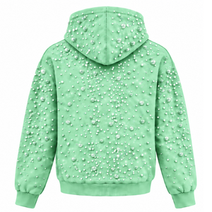 Sweat-shirt à capuche unisexe vert menthe perlé avec cordon de serrage, poche kangourou, style streetwear personnalisé - Product Image 2
