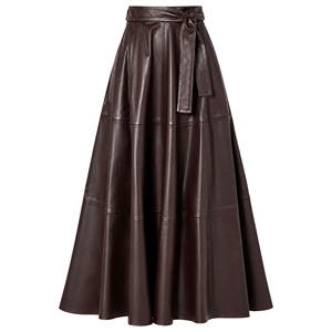 High Waist A-Line <b>PU</b> <b>Leather</b> <b>Skirt</b> With Belt Floor-Length Solid Color Elegant Women's <b>Skirt</b> - Product Image 1