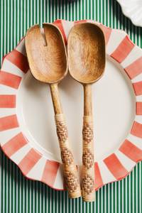 Cuchara de madera para ensalada y postre con mango de ratán para restaurante, bodas, uso doméstico, vajilla, cubertería - Product Image 5