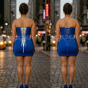 Corsé de malla elástica azul real con aros de acero y copas con aros, con falda a juego - Product Image 4