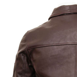 Men's Brown Genuine Leather Bomber <b>Jacket</b> Stand Collar Zipper Closure Breathable Anti-UV Moto Biker Style Autumn Wear - Product Image 3