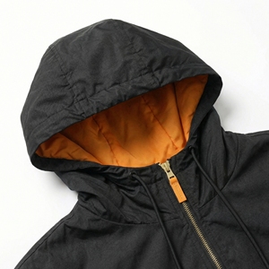 Black Hooded Utility <b>Jacket</b> with Orange Quilted Lining | Lightweight Weather Resistant <b>Parka</b> | OEM Private Label Supplier - Product Image 3