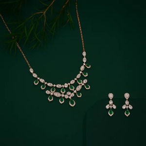 Collier ras de cou en or 18 carats avec diamant cultivé en laboratoire certifié IGI et boucles d'oreilles pour femme, pour mariage et fiançailles - Product Image 1