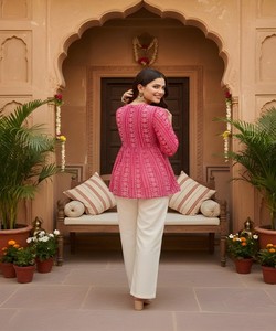 FANCY GEORGETTE PRINTED COTTON WORK ONLY TOP DAILY WEAR WHOLESALE PRICE ETHNIC GARMENT <b>KURTI</b> PINK - Product Image 5