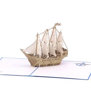 Carte de vœux 3D pop-up bateau classique, faite à la main, collection transport, cartes pop-up 3D, carte 3D pop-up pour cadeau - Product Image 1