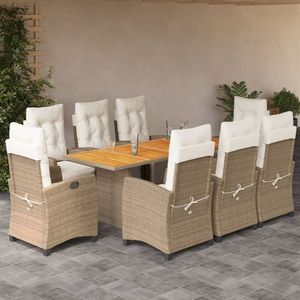 Conjunto de Comedor de Jardín de Mimbre para Exteriores, Mesa de Teca para 8 Personas, Resistente a la Intemperie, Estilo Contemporáneo - Product Image 1
