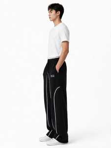 ONETEN APPAREL กางเกงวอร์มขายาวสีดำสำหรับผู้ชาย เอวยางยืด มีเชือกผูก แถบข้างสีขาว กางเกงทรงสปอร์ต - Product Image 3