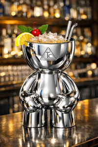 Vaso de cóctel de cerámica con diseño de personaje de dibujos animados, con hielo, limón, cereza y pajitas, diseño esmaltado en blanco. - Product Image 6