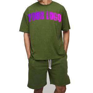 Ensemble survêtement 2 pièces surdimensionné avec logo personnalisé, t-shirt et short, effet délavé, ensemble 2 pièces avec t-shirts et shorts graphiques personnalisés - Product Image 5