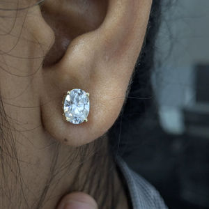 Boucles d'oreilles ovales en diamant cultivé en laboratoire de 2,65 ct pour femmes, boucles d'oreilles à visser en diamant, bijoux en or jaune massif 14 carats - Product Image 4