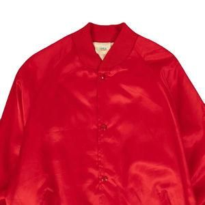 Chaqueta Varsity Roja para Hombre, Color Sólido, Forro de Satén, Material de Poliéster, Cuello Camisero, Estilo Casual, Ropa de Otoño - Product Image 3