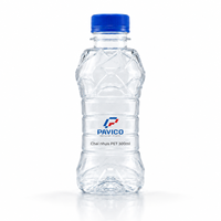 Bouteille d'eau personnalisée en PET transparent de 300 ml, bouteille de boisson en plastique facetté avec bouchon à vis bleu, usine du Vietnam