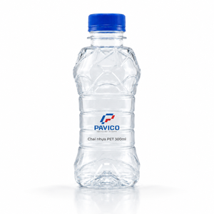 Botella de Agua PET Transparente Personalizada de 300 ml, Botella de Bebidas de Plástico Facetada con Tapa de Rosca Azul, Fábrica en Vietnam - Product Image 1